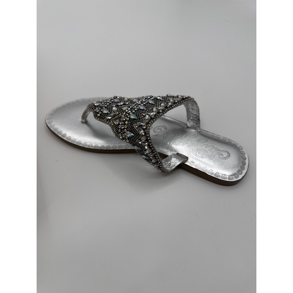 Naughty Monkey Loving U Silver Embellished Rhinestone Thong Sandals 9 - Picture 4 of 9